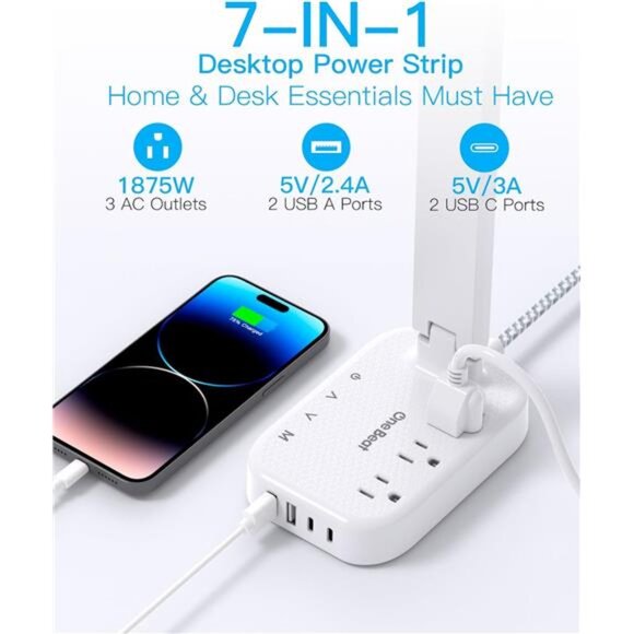 Power Strip with LED Desk Lamp, 3 Outlets 4 USB Ports(2 USBC) 4 Modes 5 Level - Picture 2 of 7